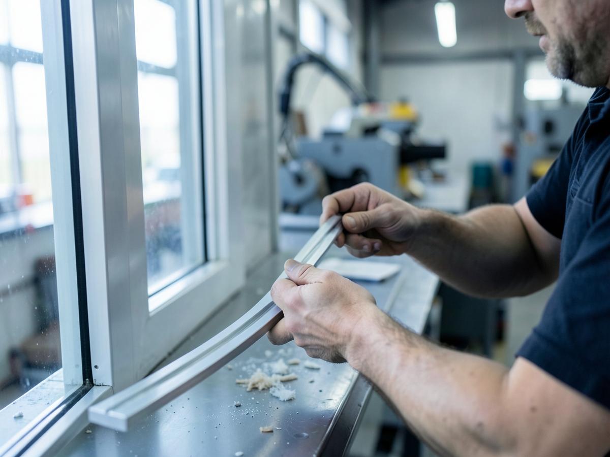 Medewerker aan het werk in de productie van aluminium profielen
